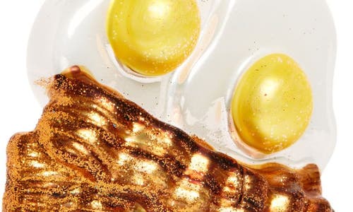 Old World Christmas Bacon & Eggs Glass Ornament In Brown/white/yellow