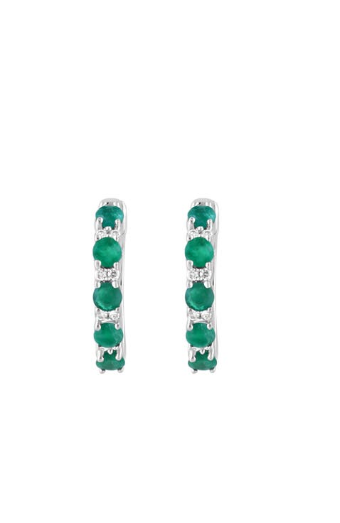14K White Gold Verdant Grace Emerald Hoop Earrings
