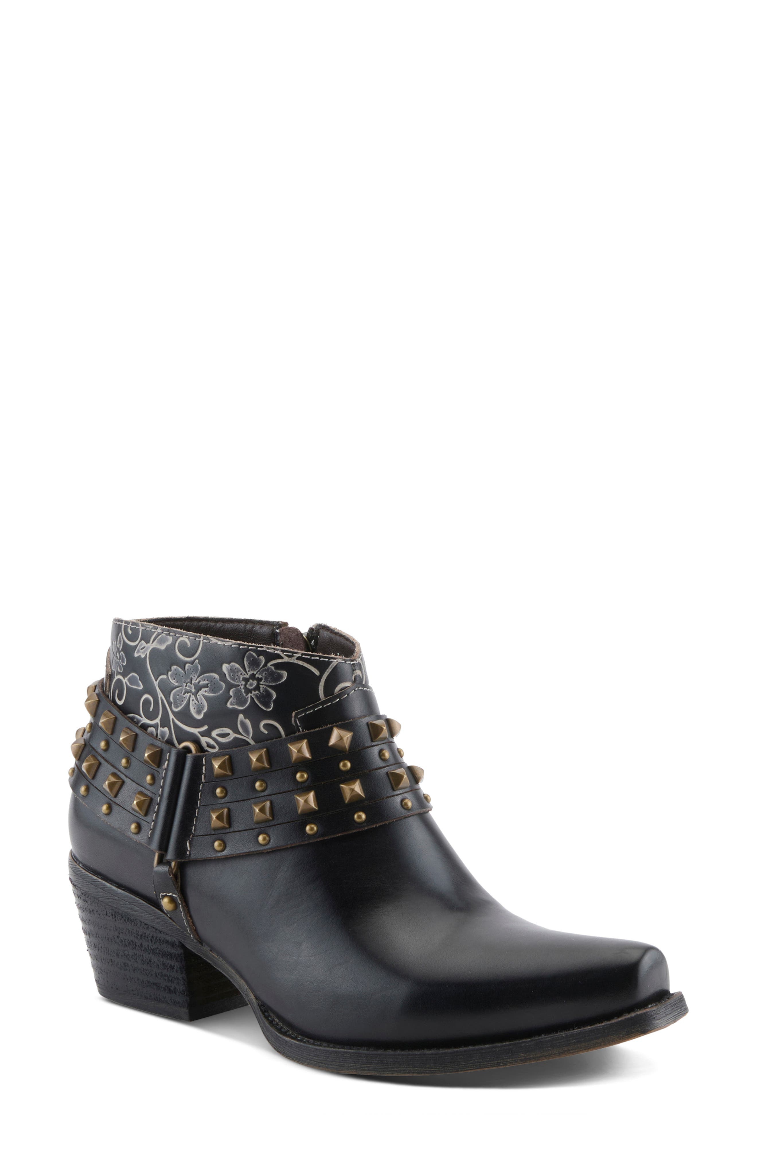Meechelle Leather Bootie, Main, color, BLACK