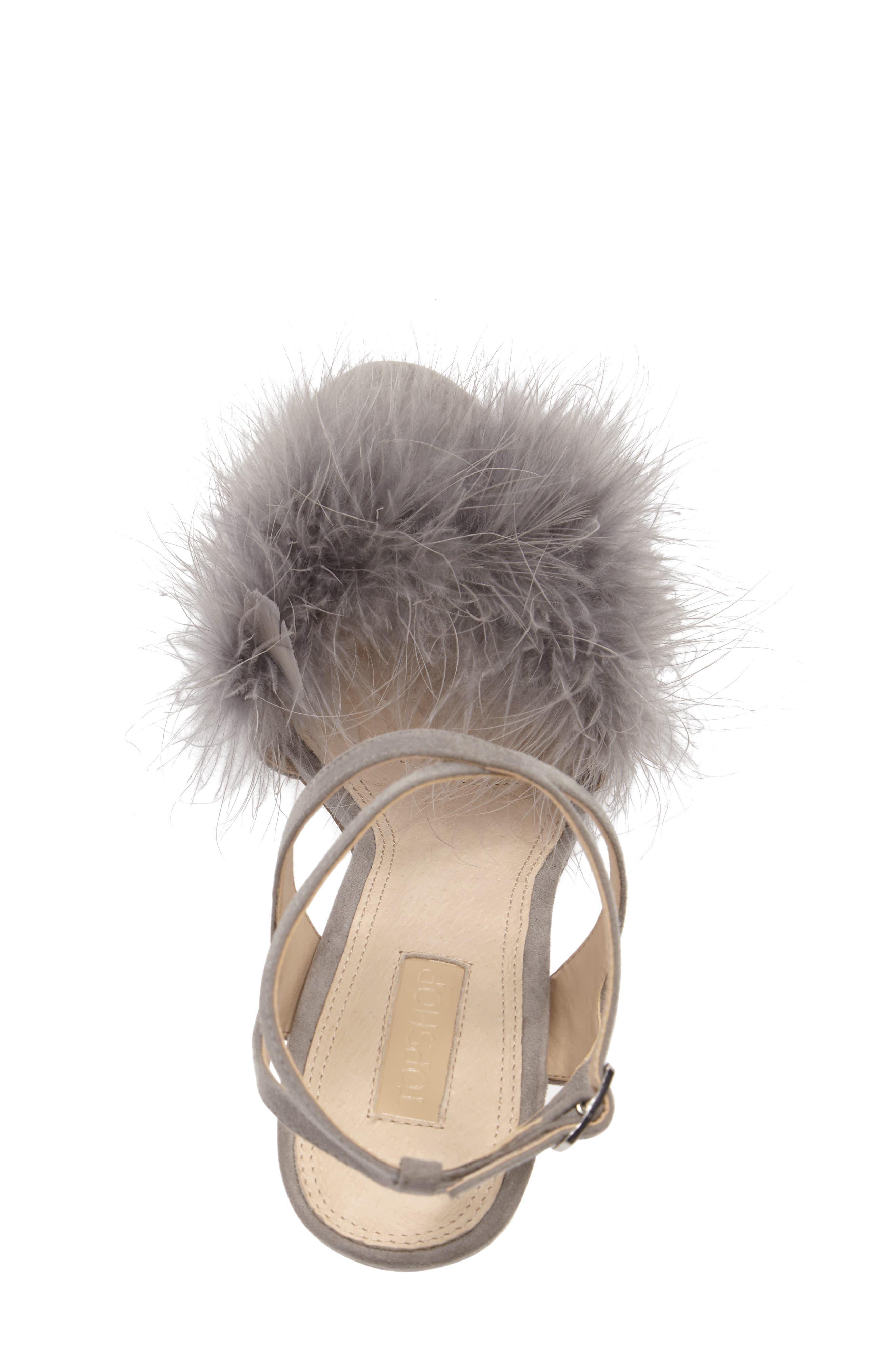 Topshop Reine Feathered Sandal, Alternate, color, 