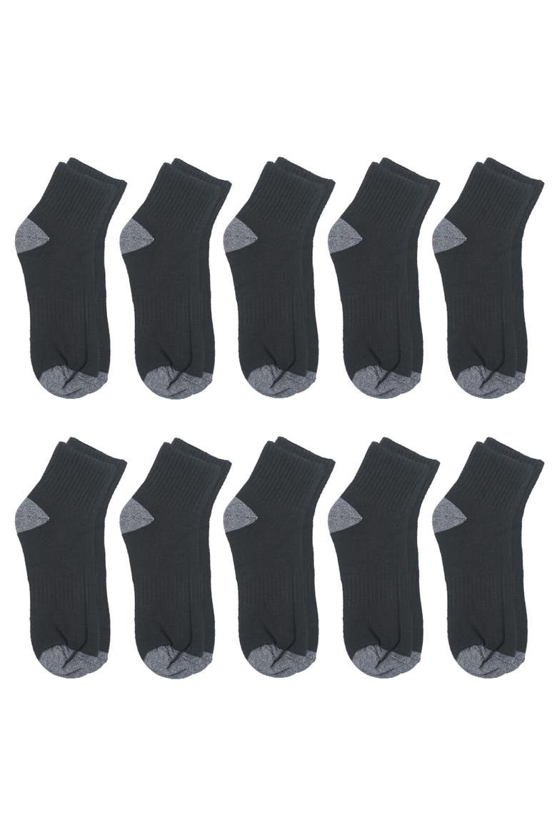 Boys Basic Half Cushion Quarter Sock 10-Pack, Alternate, color, Black