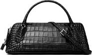 Tory Burch Lock Croc Embossed Leather Top Handle Bag
