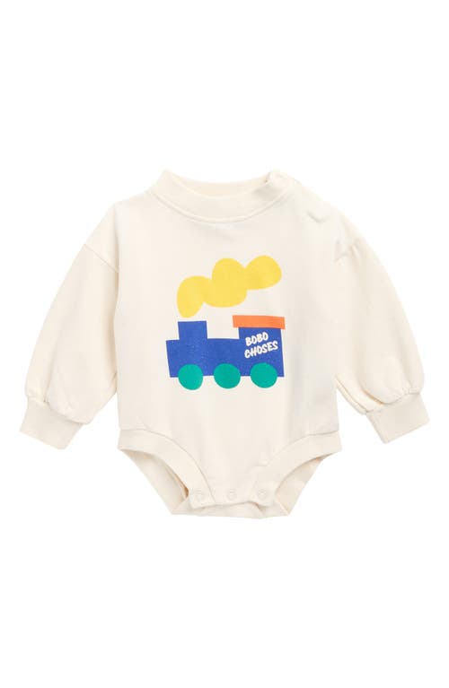 Bobo Choses Choo Choo Stretch Organic Cotton Sweatshirt Bodysuit In Gray