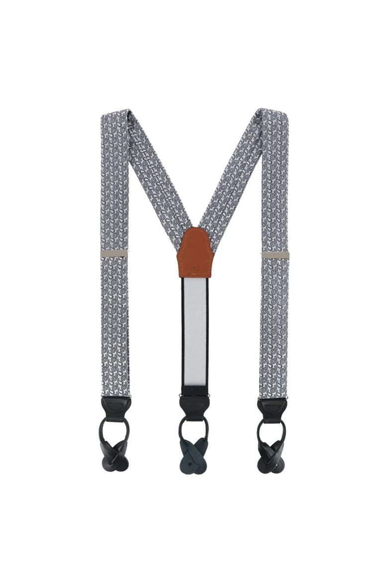 Abner's Amoebas Patterned Silk Button End Private Collection Suspenders, Alternate, color, Silver