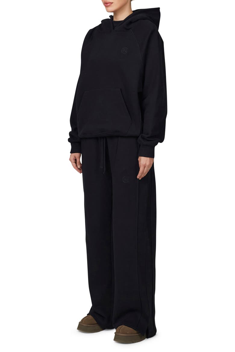 Ribbed Emblem Pullover Hoodie, Alternate, color, Black