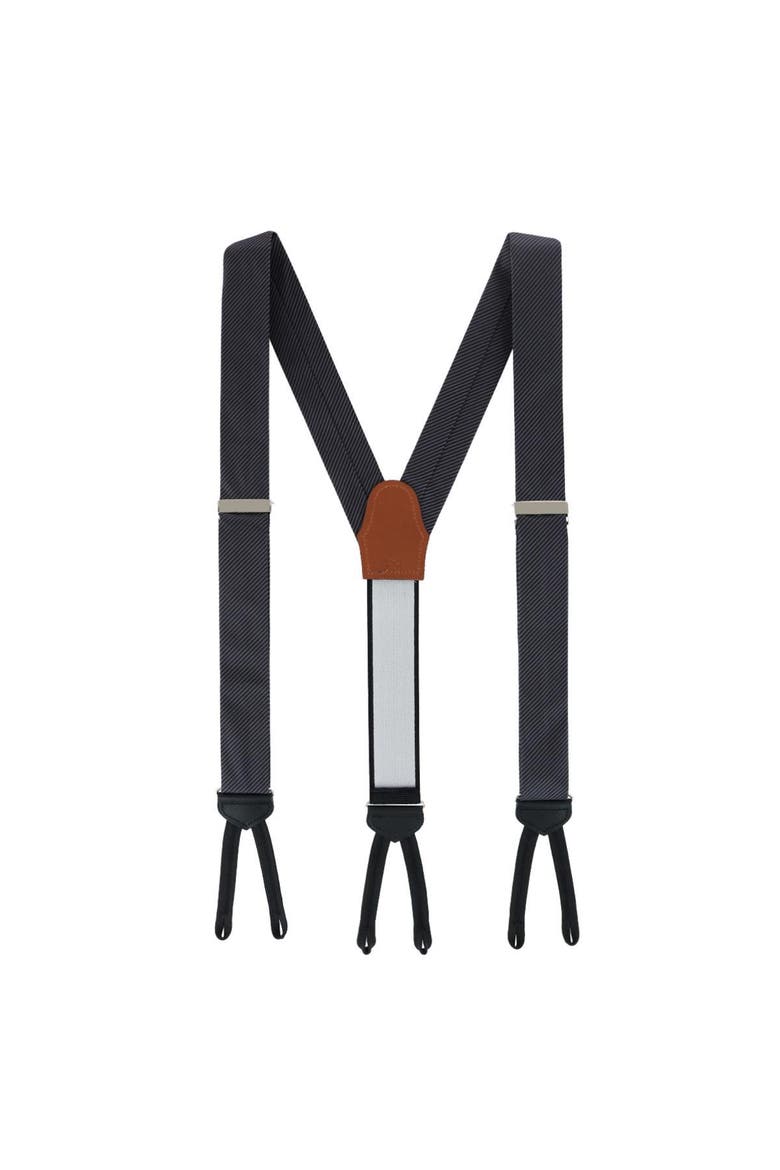 Big & Tall Leyton Diagonal Lined Tone on Tone Silk Formal End Suspenders, Alternate, color, Graphite