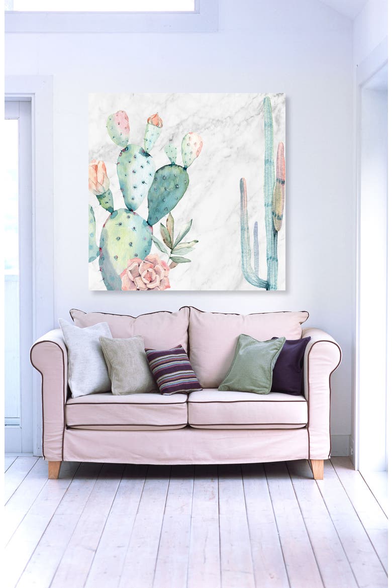 Marble & Succulents Canvas Wall Art, Alternate, color, WHITE