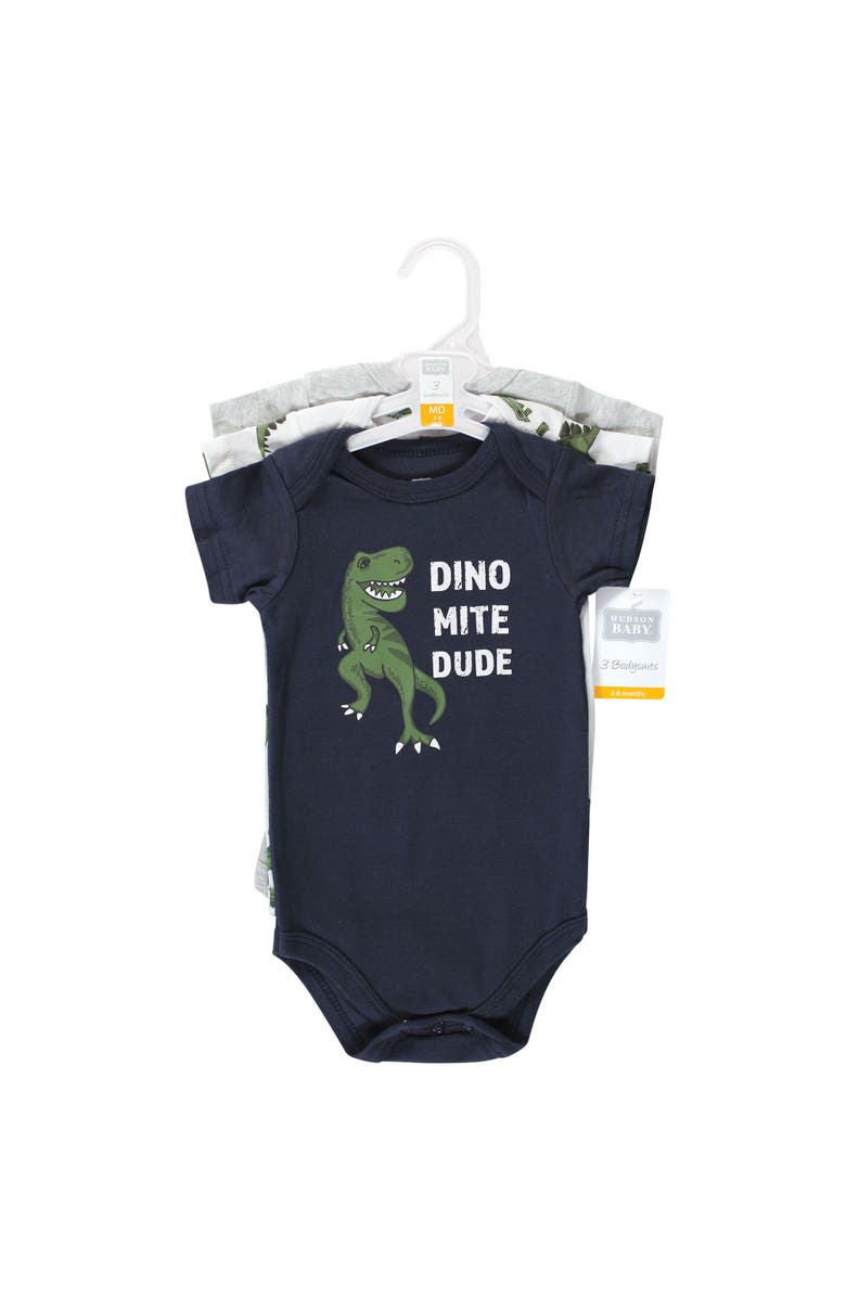 Hudson Baby Triple Pack of Essential Cotton One-Piece Rompers, Alternate, color, Dinomite Dude