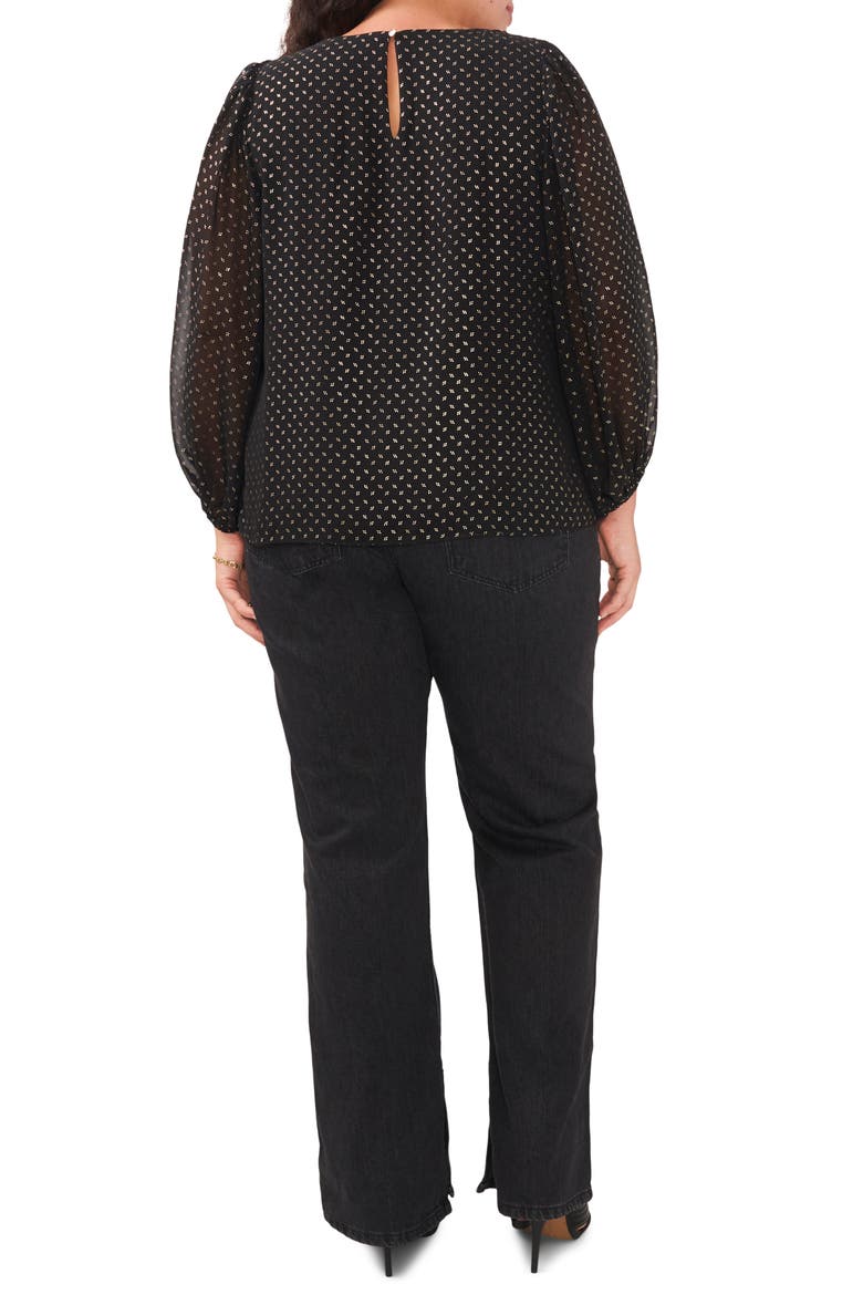 Dot Print Balloon Sleeve Blouse, Alternate, color, RICH BLACK