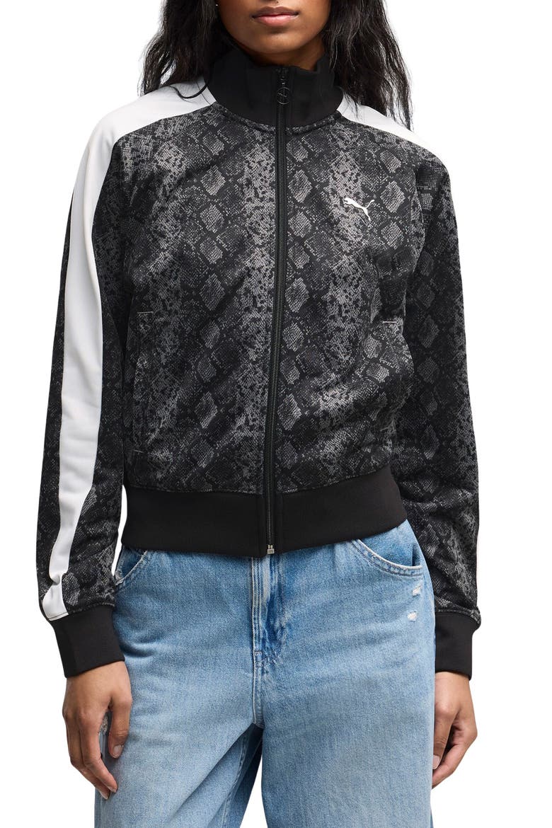 T7 Snake Print Track Jacket, Main, color, PUMA BLACK