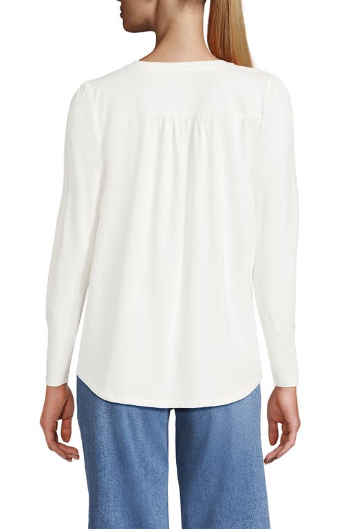 Lands' End Long Sleeve Lightweight Jersey Notch Neck Tunic Top In White