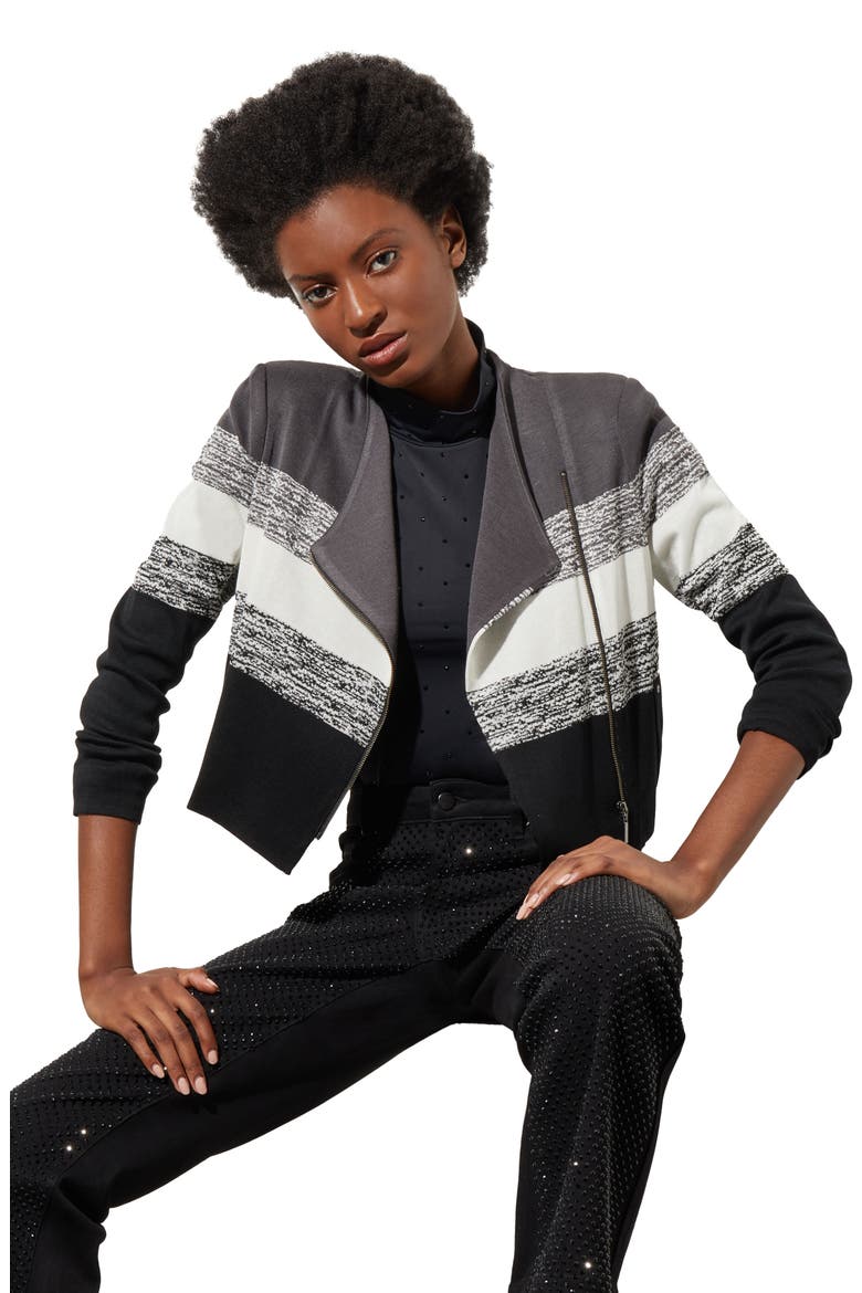 Textured Stripe Jacquard Knit Jacket, Alternate, color, BLACK/GRANITE/IVORY