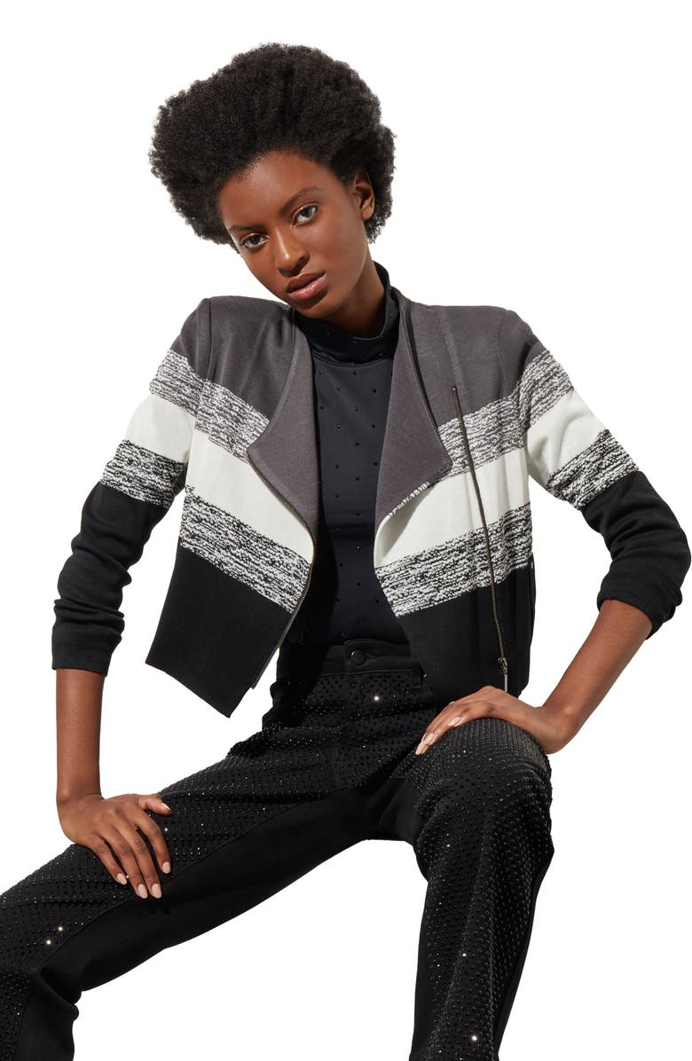 Ming Wang Textured Stripe Jacquard Knit Jacket, Alternate, color, 