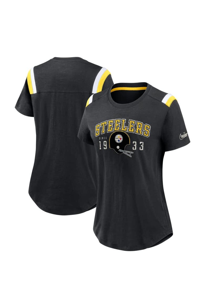 Women's Nike  Heather Black Pittsburgh Steelers Historic Slub Fashion T-Shirt, Main, color, Heather Black
