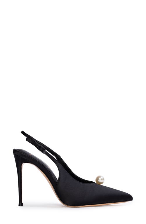 Black Suede Studio Reina Slingback Pointed Toe Pump In Black Satin