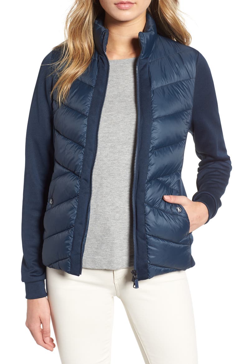 Hirsel Chevron Quilted Sweater Jacket, Main, color, NAVY/ NAVY SOLID