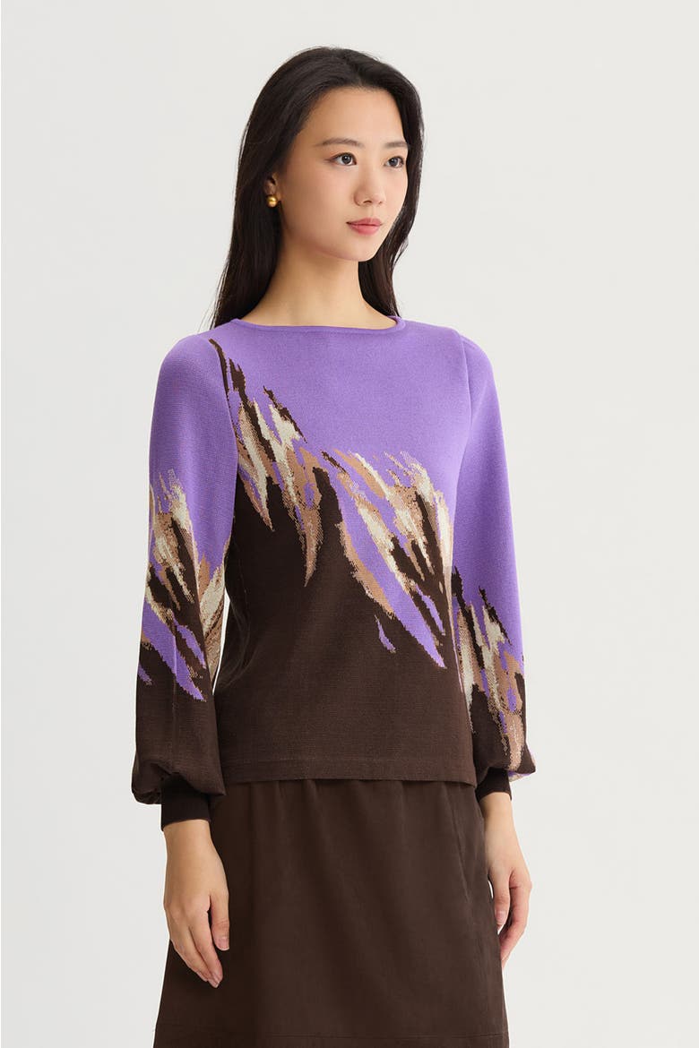 Soft Jacquard Knit Top, Alternate, color, Sunset Purple/Dark Umber