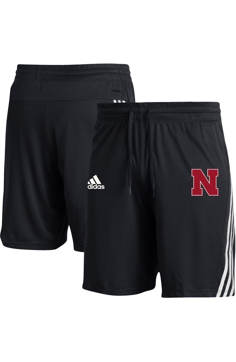 adidas Men's adidas Black Nebraska Huskers AEROREADY Three-Stripe Knit Shorts, Alternate, color, 