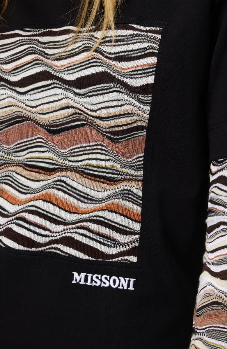 Missoni Short Sleeve T-shirt With Knit Insert And Logo, Alternate, color, Black