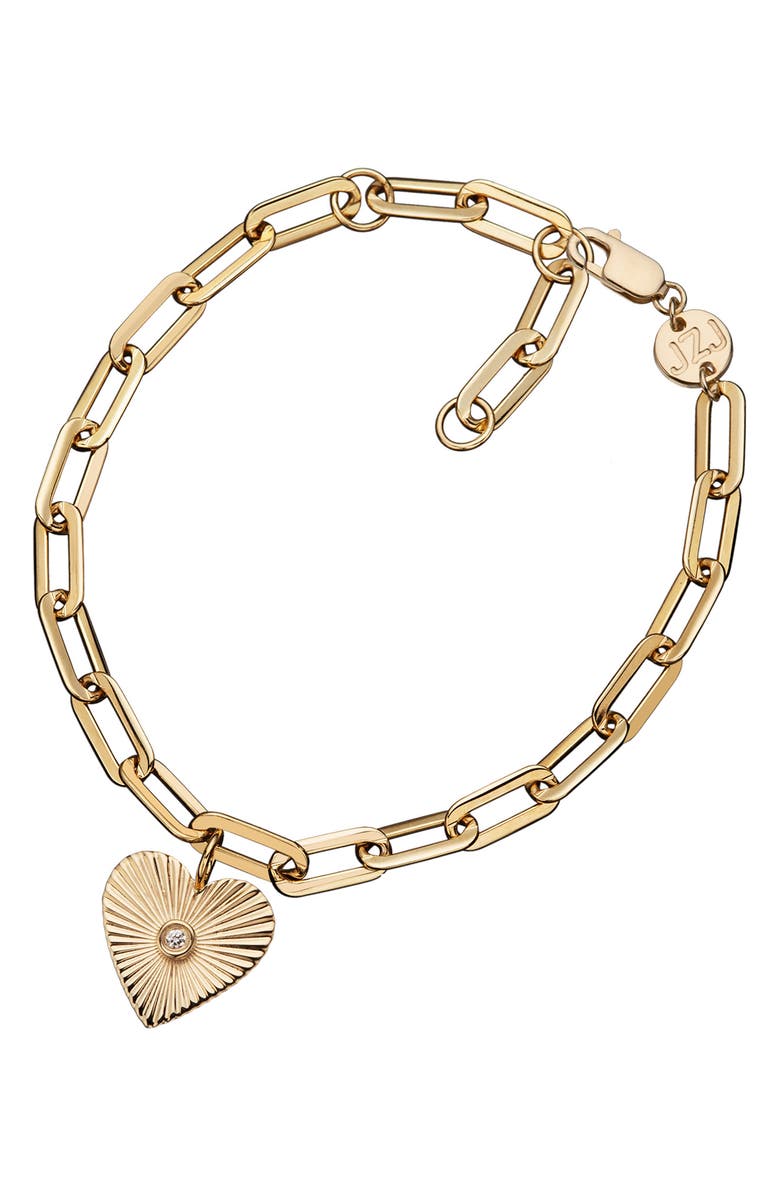 Jennifer Zeuner Malin Heart Charm Bracelet, Main, color, 14K Yellow Gold Plated Silver