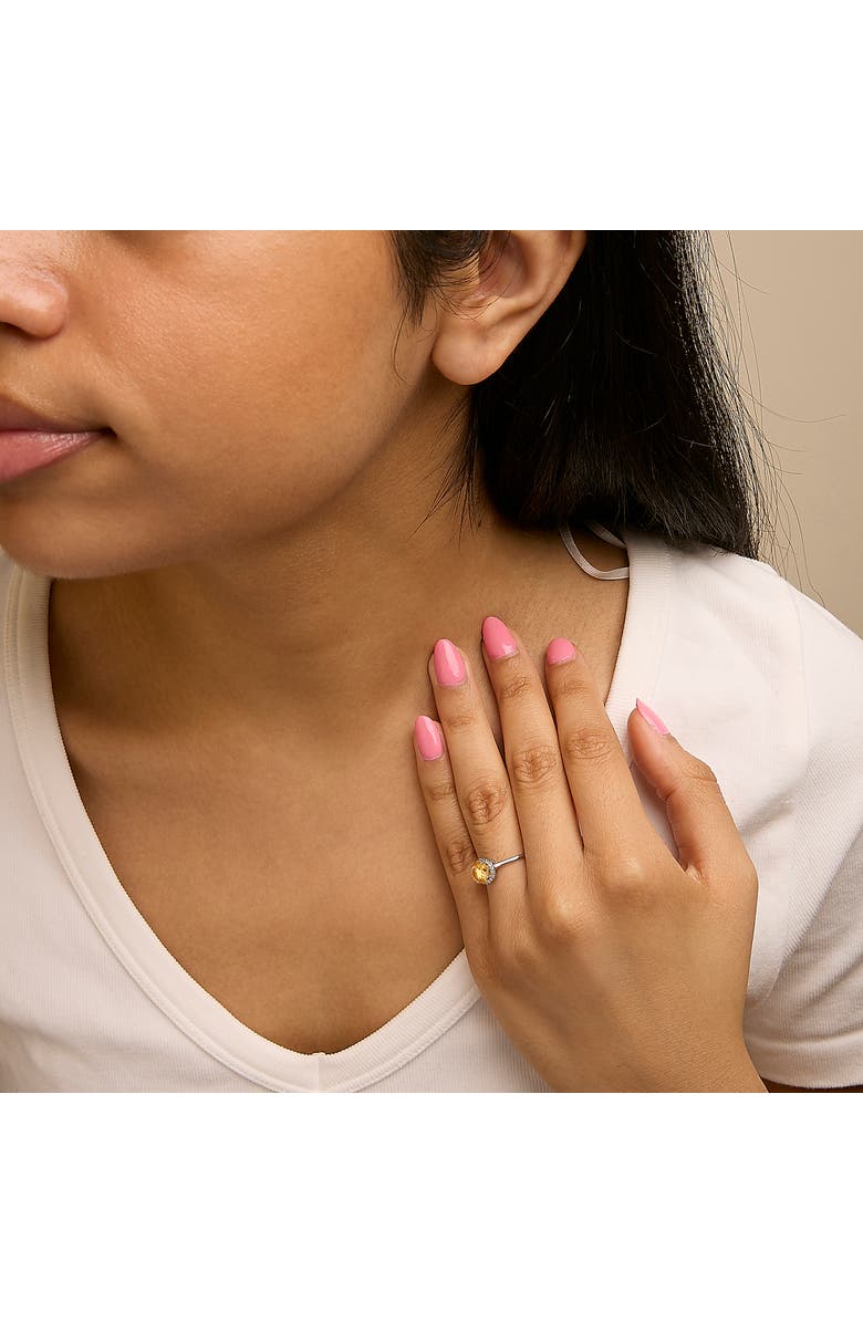 Haus of Brilliance 10K Gold Gemstone and 1/10 Cttw Diamond Halo Birthstone Ring, Alternate, color, White | Orange Citrine