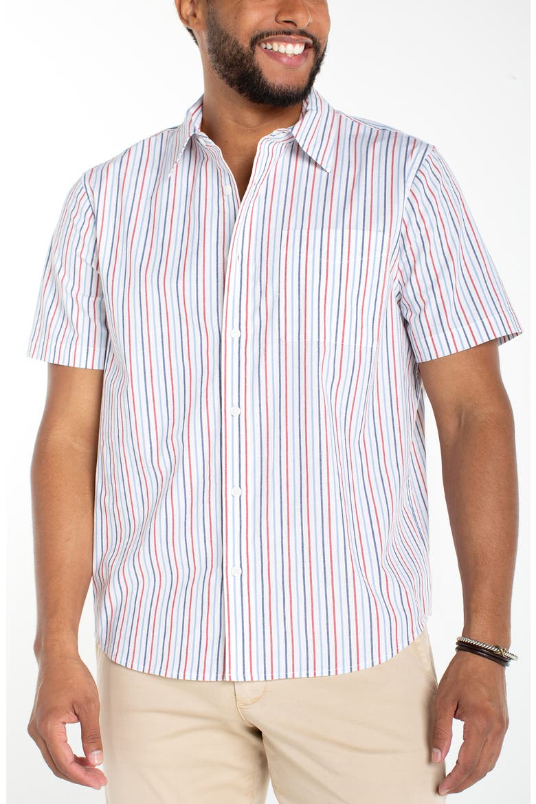 Short Sleeve Stretch Cotton Button-Up Shirt, Main, color, BLUE MULTI