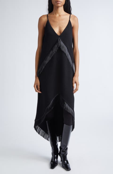 Asymmetric Fringe Crepe Dress