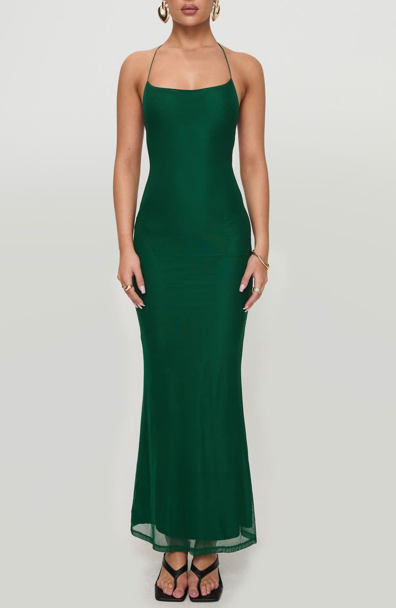 Princess Polly Malvern Mesh Halter Maxi Dress, Main, color, Green