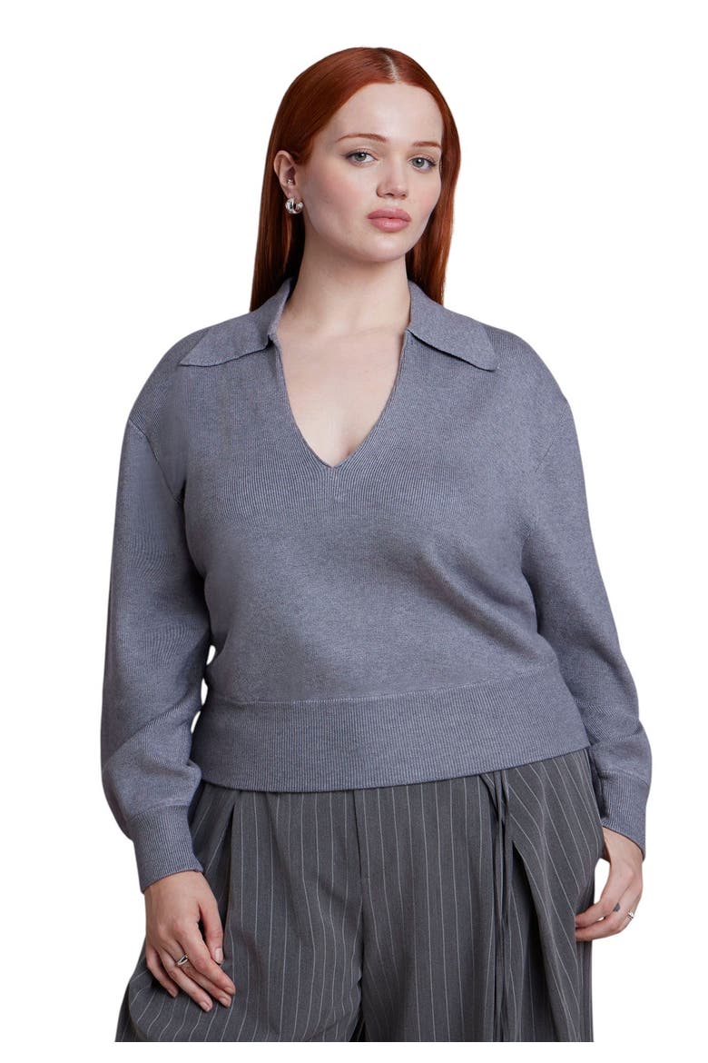 V Neck Collared Sweater (plus), Main, color, HEATHER GREY