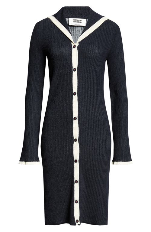 EENK EENK SAILOR COLLAR LONG SLEEVE BUTTON-UP SWEATER DRESS 