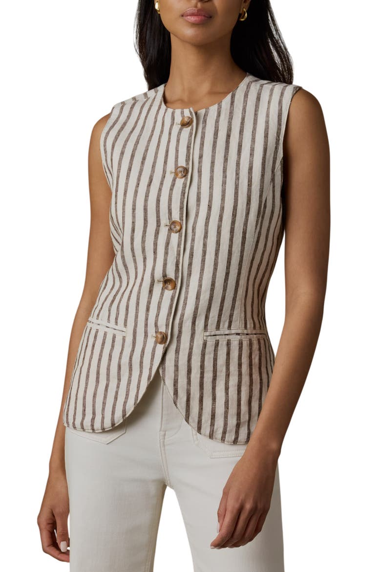 Sun Strider Linen Vest, Main, color, COCOA GROVE STRIPE