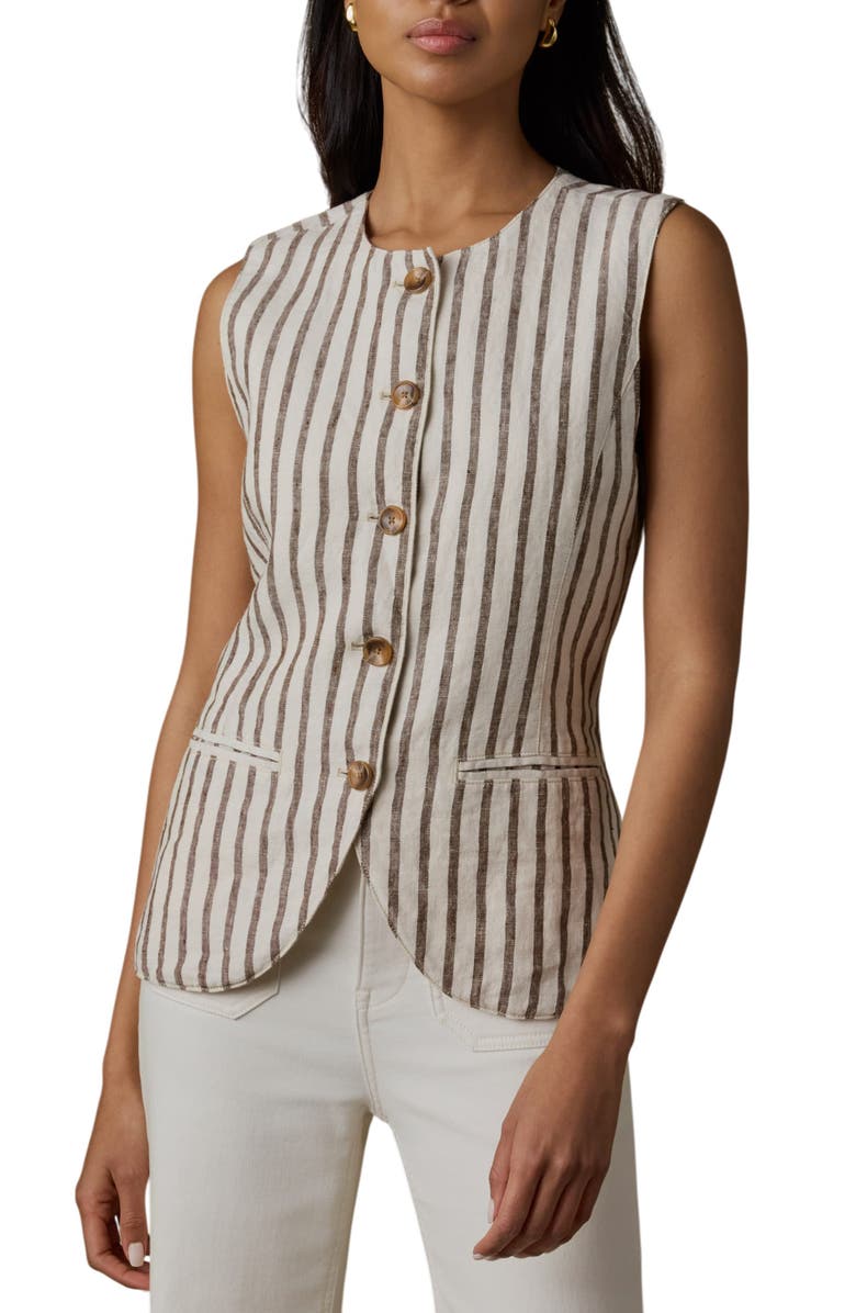 Faherty Sun Strider Linen Vest, Main, color, Cocoa Grove Stripe