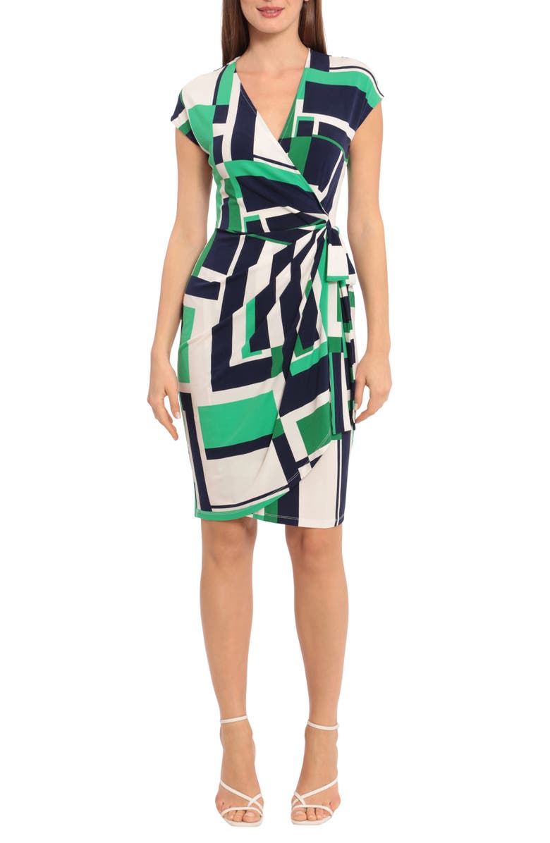 Maggy London Geometric Print Faux Wrap Dress, Main, color,