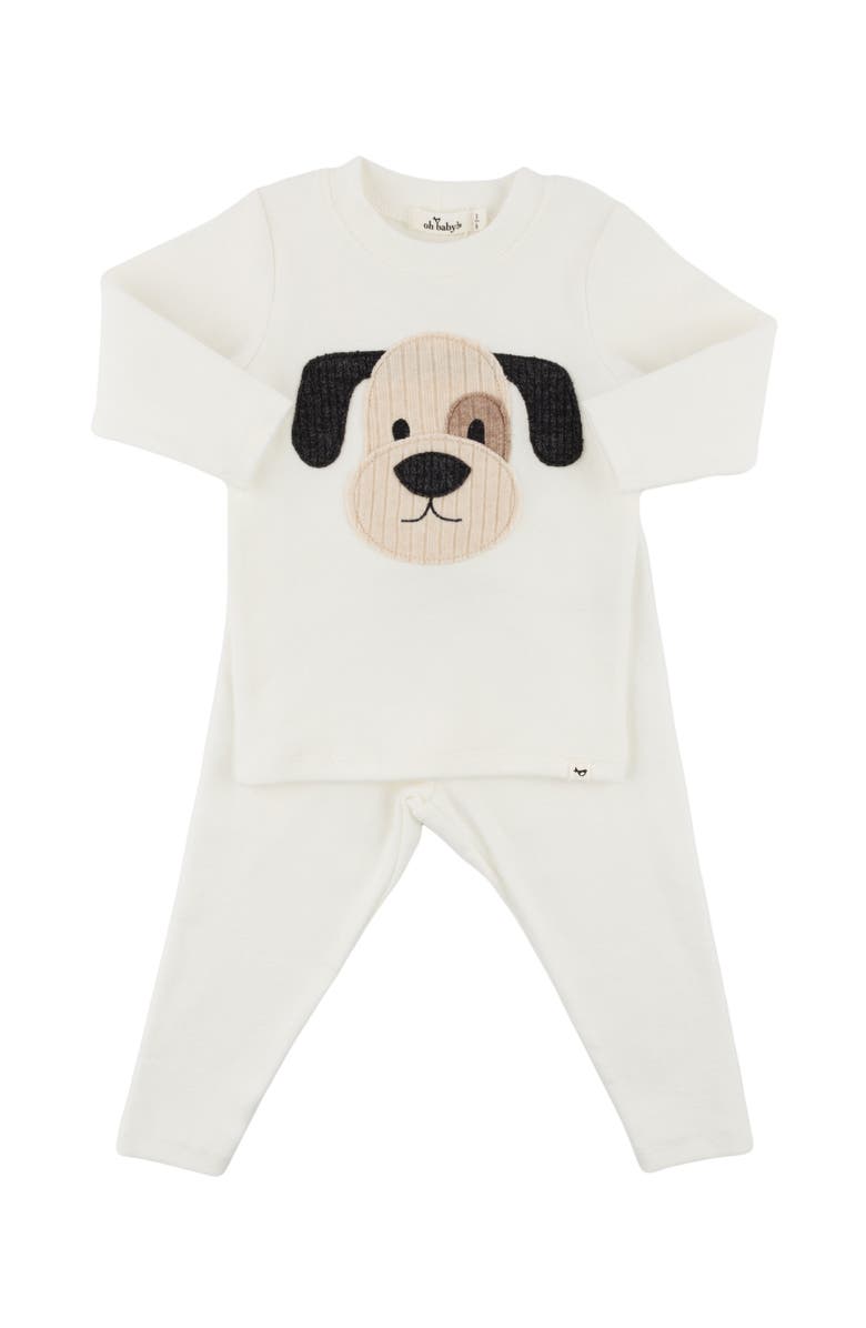 oh baby! Puppy Face Applique Long Sleeve Two Piece Set, Alternate, color, Cream