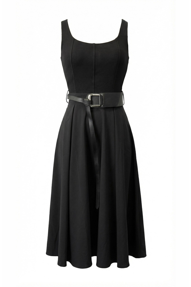 scoop women's blouson sleeve belted waist pleated oversized midi dress Women's Scoop Blouson Sleeve Belt Waist Pleated Midi Dress Black XL(16-18)