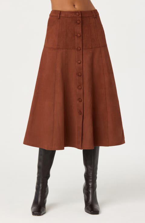 Zoya Faux Suede Midi Skirt