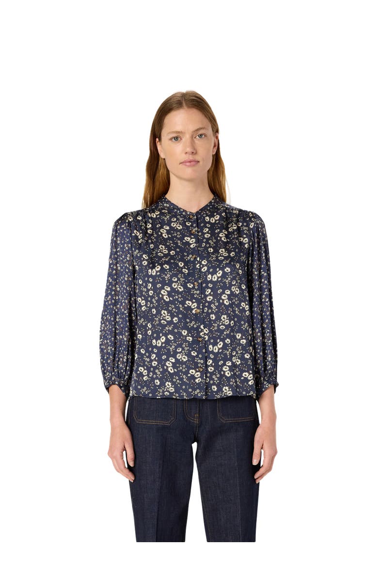 GERARD DAREL Anaelle Floral Mandarin Collar Shirt, Main, color, Navy Blue