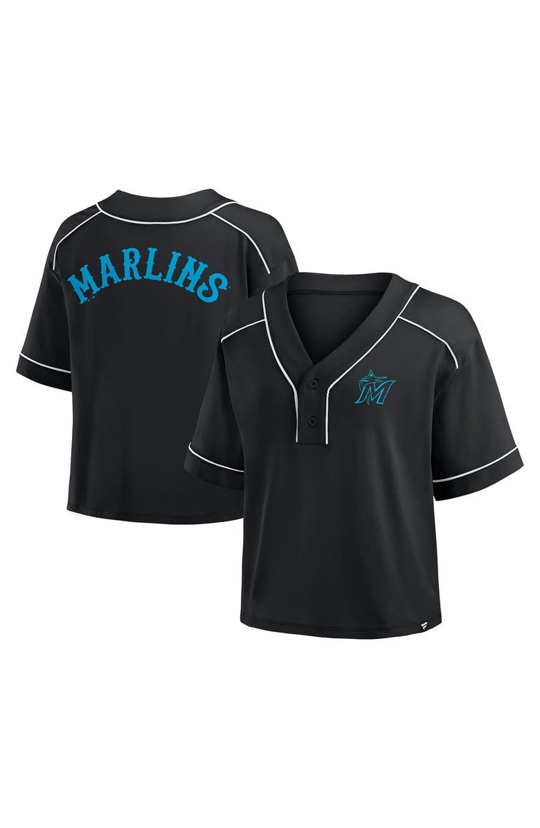 FANATICS Women's Fanatics Black Miami Marlins Oversized Champ Game Cropped V-Neck T-Shirt, Alternate, color, Black