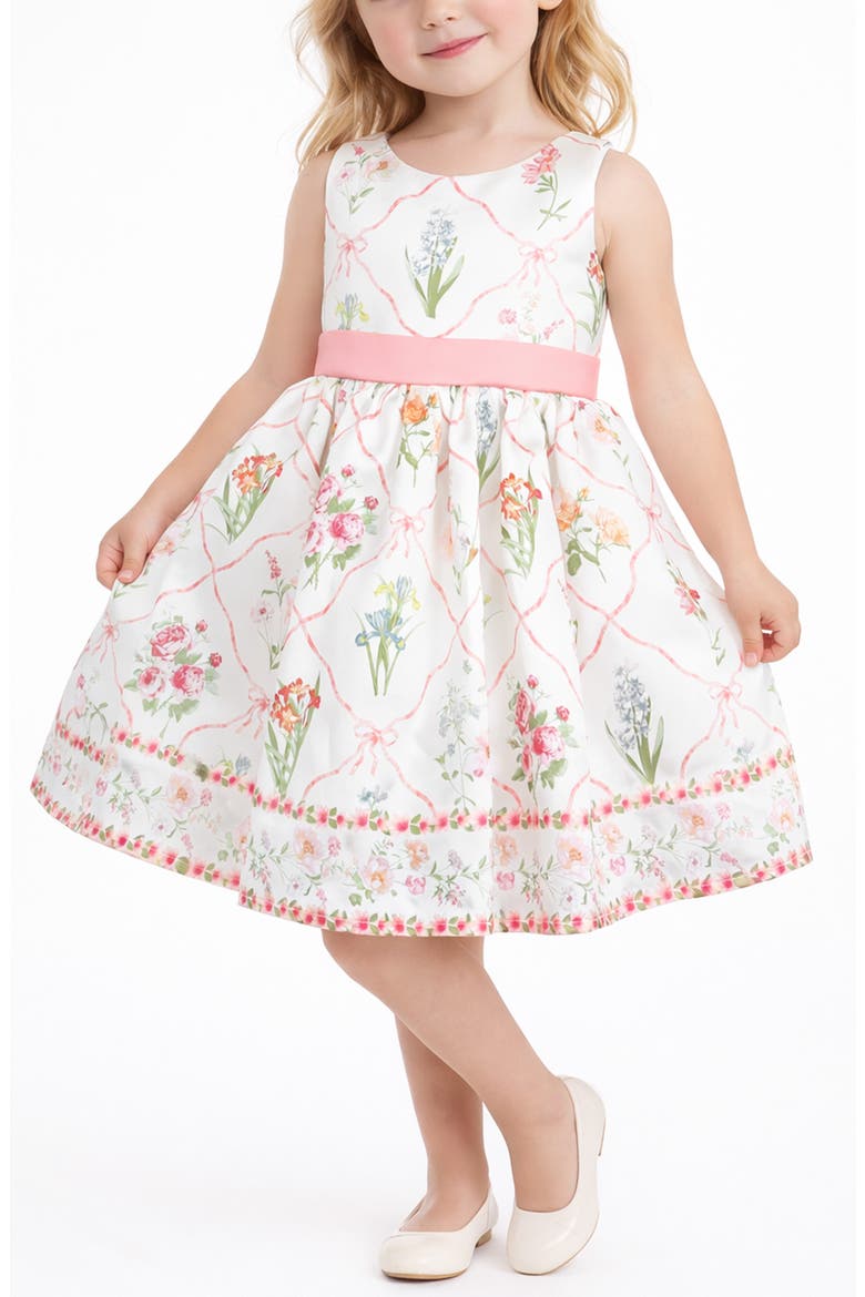 Lattice Floral Print Sleeveless Party Dress, Alternate, color, IVORY MULTI