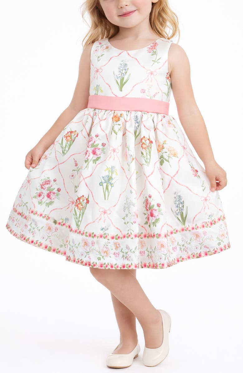 Zunie Kids' Lattice Floral Print Sleeveless Party Dress, Alternate, color, Ivory Multi