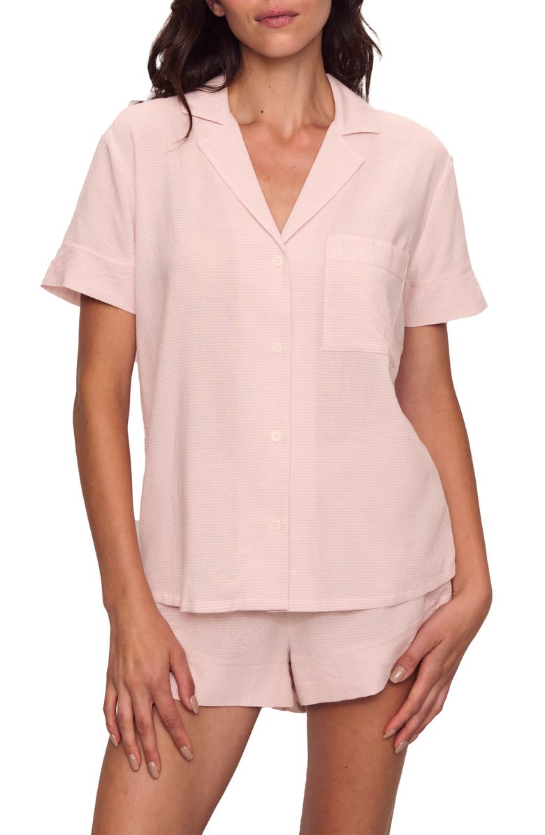Eberjey Nautico Stripe Short Sleeve Shirt & Shorts Pajamas, Main, color, Pale Mauve/ White