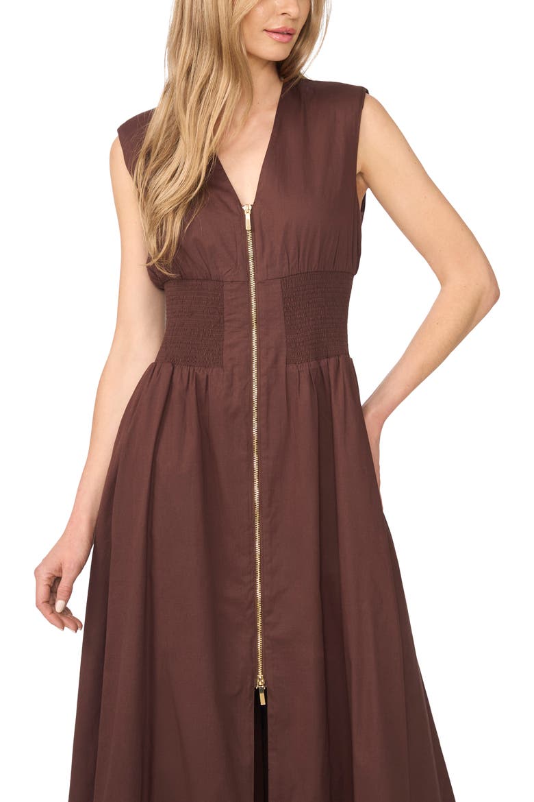Zip-Front Midi Dress, Alternate, color, CHICORY COFFEE