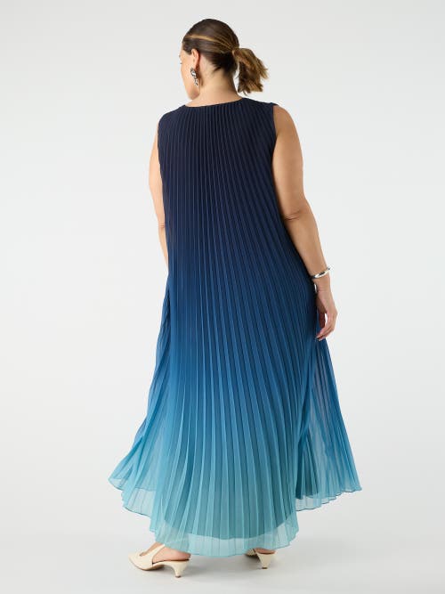 Live Unlimited Ombre Pleated V-neck Dress In Blue