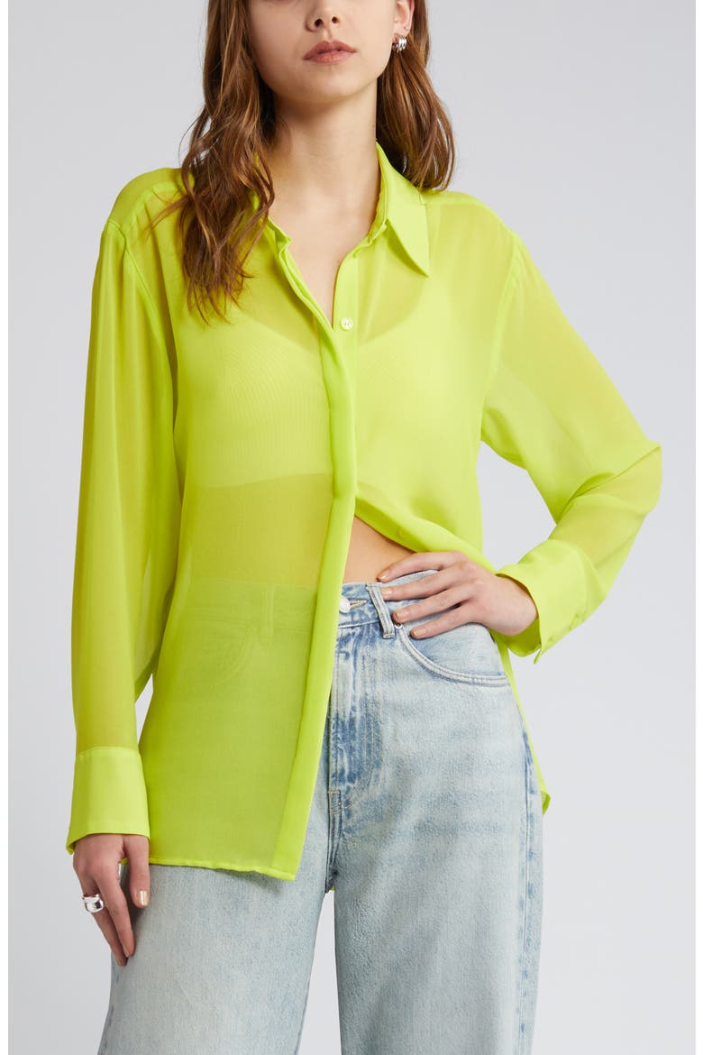 Oversize Semisheer Button-Up Shirt, Main, color, GREEN PRIMROSE