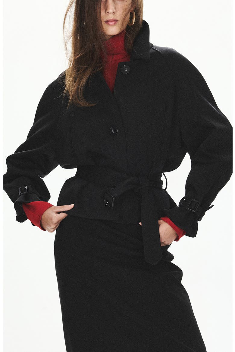 Shirt Collar Belted Jacket, Main, color, BLACK