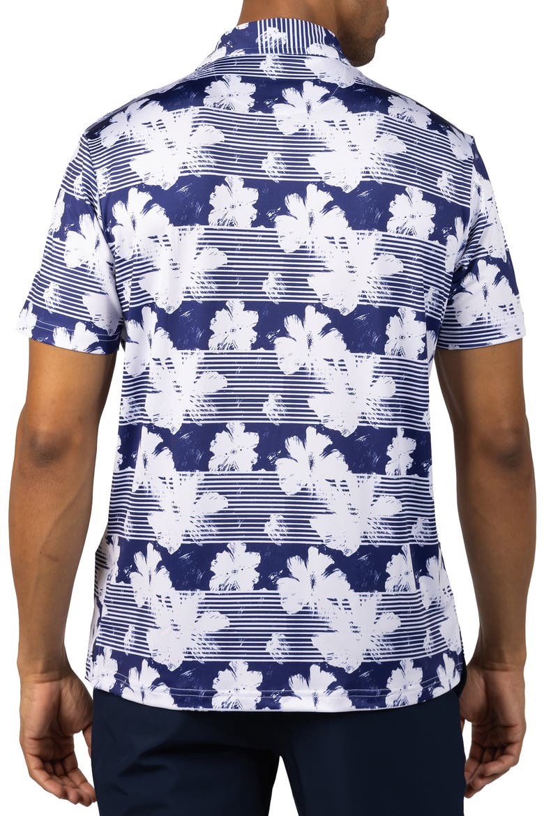 Tropical Stripe Floral Print Performance Polo, Alternate, color, NAVY