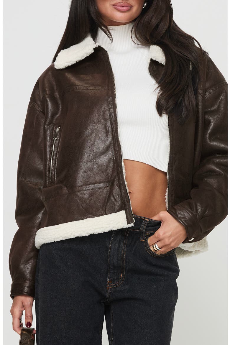 Solara Faux Shearling Jacket, Main, color, BROWN