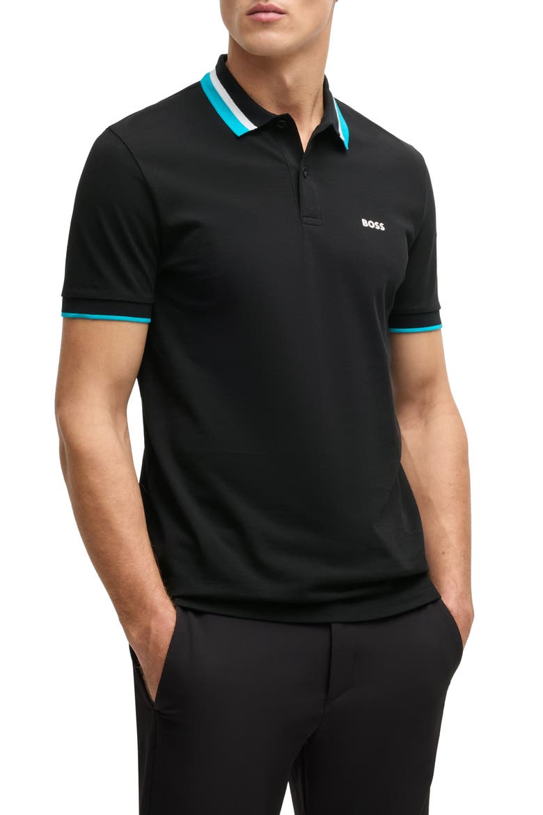 Paddy Tipped Cotton Polo, Main, color, BLACK