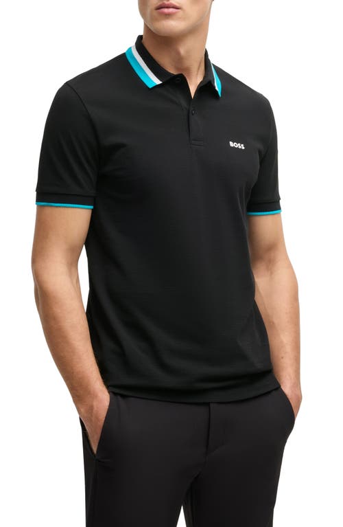 Hugo Boss Boss Paddy Tipped Cotton Polo In Black