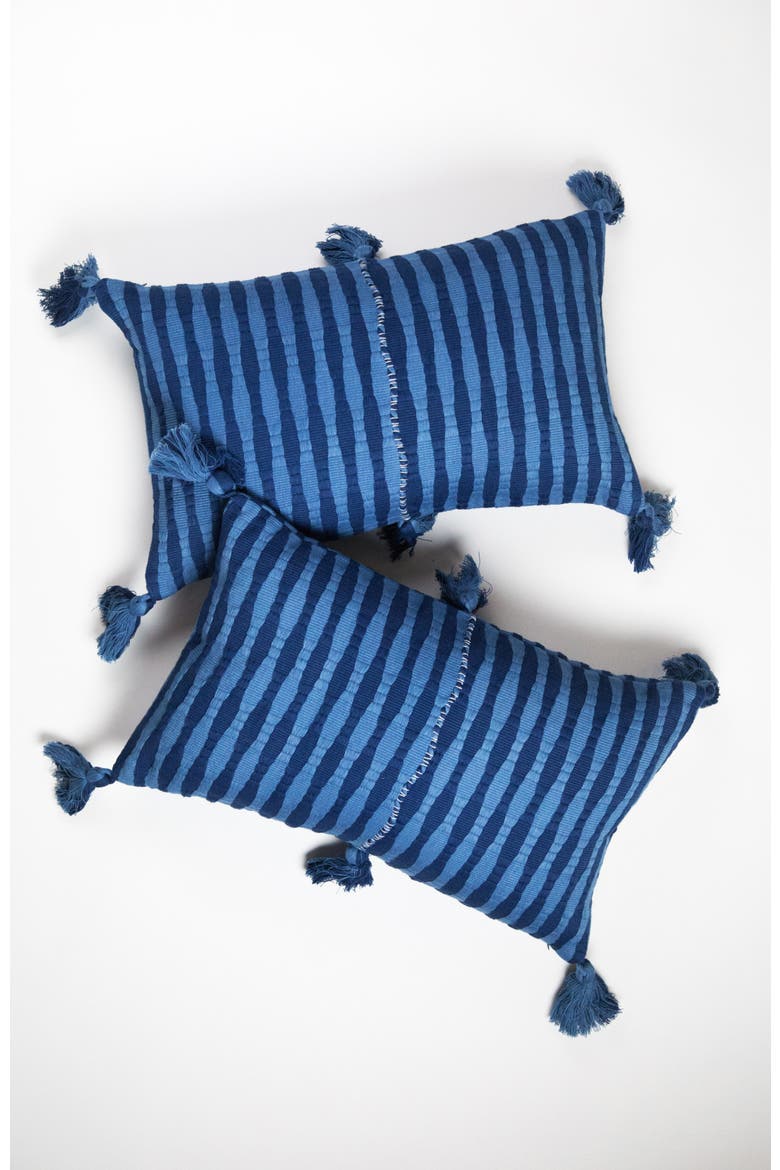 Antigua Naturally Dyed Indigo Striped Cotton Throw Pillow, Alternate, color, Natural Indigo
